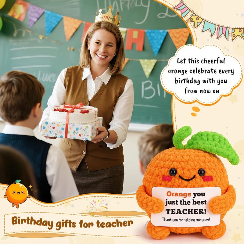 FEFAMM Mini Teacher Gifts for Women, Thanksgiving Christmas Birthday Gifts for Best Teachers Cute Handmade Crochet Orange for Teachers Mentors Tutors Retirement Appreciation Thank You for Helping Me Grow - Image 5